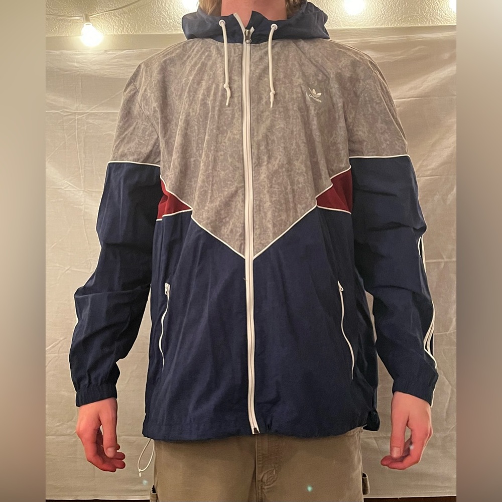 Men’s Adidas Windbreaker - Navy Blue, Grey, Maroon - XL